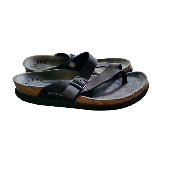 MEMPHISTO HELEN WOMEN'S SANDAL SIZE 7 (38) BLACK LEATHER SLIDE CROSS TOES Mephis - Picture 2 of 11